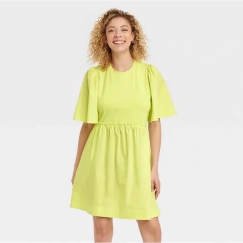 Euro Summer Dress A NEW DAY Lime Green Flutter Sleeve Dress Size M